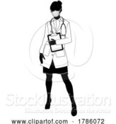 Vector Illustration of Doctor Lady with Clipboard Medical Silhouette by AtStockIllustration