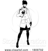 Vector Illustration of Doctor Lady with Clipboard Medical Silhouette by AtStockIllustration