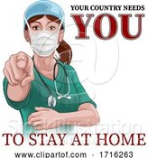 Vector Illustration of Doctor Nurse Lady Needs You Stay at Home Pointing by AtStockIllustration