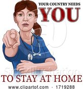 Vector Illustration of Doctor Nurse Lady Needs You Stay at Home Pointing by AtStockIllustration