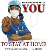 Vector Illustration of Doctor Nurse Lady Needs You Stay at Home Pointing by AtStockIllustration