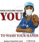 Vector Illustration of Doctor Nurse Lady Needs You Wash Hands Pointing by AtStockIllustration