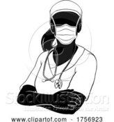 Vector Illustration of Doctor Nurse Lady PPE Mask Scrubs Silhouette by AtStockIllustration