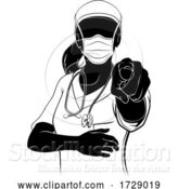 Vector Illustration of Doctor Nurse Lady Scrubs Mask PPE Silhouette by AtStockIllustration