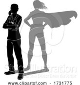 Vector Illustration of Doctor Nurse Lady Silhouette Scrubs Super Hero by AtStockIllustration