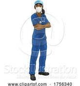 Vector Illustration of Doctor or Nurse Lady in Medical Scrubs and PPE by AtStockIllustration