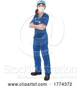 Vector Illustration of Doctor or Nurse Lady in Medical Scrubs and PPE by AtStockIllustration