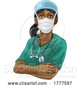 Vector Illustration of Doctor or Nurse Lady in Medical Scrubs and PPE by AtStockIllustration