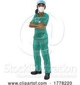 Vector Illustration of Doctor or Nurse Lady in Medical Scrubs and PPE by AtStockIllustration