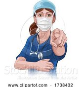 Vector Illustration of Doctor or Nurse Lady in Scrubs Uniform Pointing by AtStockIllustration