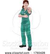 Vector Illustration of Doctor or Nurse Lady in Scrubs Uniform Pointing by AtStockIllustration