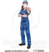 Vector Illustration of Doctor or Nurse Lady in Scrubs Uniform Pointing by AtStockIllustration