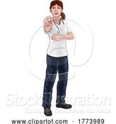 Vector Illustration of Doctor or Nurse Lady in Scrubs Uniform Pointing by AtStockIllustration