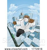 Vector Illustration of Doctor Superhero Flying Comic Book Super Hero by AtStockIllustration