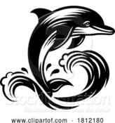 Vector Illustration of Dolphin Jumping Animal Woodcut Vintage Icon Mascot by AtStockIllustration