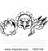 Vector Illustration of Eagle Cricket Mascot Tearing Background by AtStockIllustration