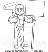 Vector Illustration of Eagle Painter Decorator Paint Roller Mascot Guy by AtStockIllustration