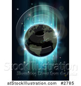 Vector Illustration of Earth Against Green and Blue Northern Lights During an Eclipse by AtStockIllustration