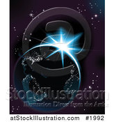 Vector Illustration of Earth Illuminated with Lights and the Sun Rising Against Outer Space by AtStockIllustration