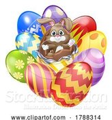 Vector Illustration of Easter Bunny Giant Chocolate Easter Eggs by AtStockIllustration