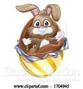 Vector Illustration of Easter Bunny Rabbit Breaking Chocolate Egg by AtStockIllustration