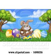 Vector Illustration of Easter Bunny Rabbit Breaking Chocolate Egg Scene by AtStockIllustration