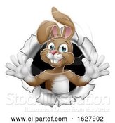 Vector Illustration of Easter Bunny Rabbit Breaking Through Background by AtStockIllustration