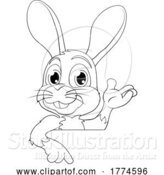 Vector Illustration of Easter Bunny Rabbit Character Peeking Sign by AtStockIllustration