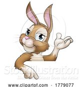 Vector Illustration of Easter Bunny Rabbit Character Peeking Sign by AtStockIllustration