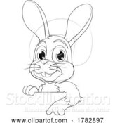 Vector Illustration of Easter Bunny Rabbit Character Peeking Sign by AtStockIllustration