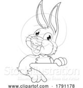 Vector Illustration of Easter Bunny Rabbit Character Peeking Sign by AtStockIllustration