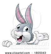 Vector Illustration of Easter Bunny Rabbit Character Peeking Sign by AtStockIllustration