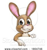 Vector Illustration of Easter Bunny Rabbit Character Peeking Sign by AtStockIllustration