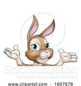 Vector Illustration of Easter Bunny Rabbit Character Peeking Sign by AtStockIllustration