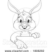 Vector Illustration of Easter Bunny Rabbit Character Peeking Sign by AtStockIllustration