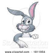 Vector Illustration of Easter Bunny Rabbit Character Peeking Sign by AtStockIllustration