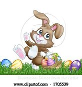 Vector Illustration of Easter Bunny Rabbit Eggs Basket Background by AtStockIllustration