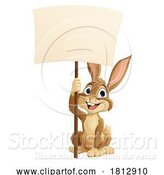 Vector Illustration of Easter Bunny Rabbit Holding a Sign by AtStockIllustration