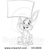 Vector Illustration of Easter Bunny Rabbit Holding a Sign by AtStockIllustration