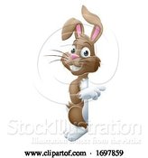 Vector Illustration of Easter Bunny Rabbit Peeking Around Sign Pointing by AtStockIllustration