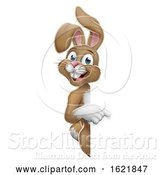 Vector Illustration of Easter Bunny Rabbit Pointing at Sign by AtStockIllustration