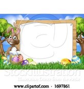 Vector Illustration of Easter Bunny Sign Eggs Basket Background by AtStockIllustration