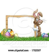 Vector Illustration of Easter Bunny Sign Eggs Basket Background by AtStockIllustration