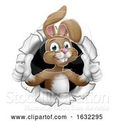 Vector Illustration of Easter Bunny Thumbs up Rabbit Breaking Background by AtStockIllustration