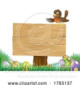 Vector Illustration of Easter Eggs Robin Bird Wooden Sign by AtStockIllustration
