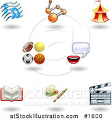 Vector Illustration of Eight Shiny Entertainment, Arts and Sports Icons by AtStockIllustration