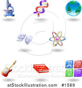 Vector Illustration of Eight Shiny Science, Education and Entertainment Icons by AtStockIllustration