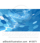 Vector Illustration of Electric Lightning Through a Blue Honecomb Hexagonal Background by AtStockIllustration