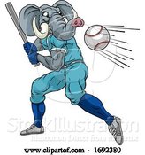 Vector Illustration of Elephant Baseball Player Mascot Swinging Bat by AtStockIllustration