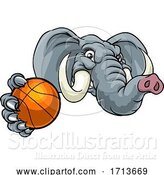 Vector Illustration of Elephant Basketball Ball Sports Animal Mascot by AtStockIllustration